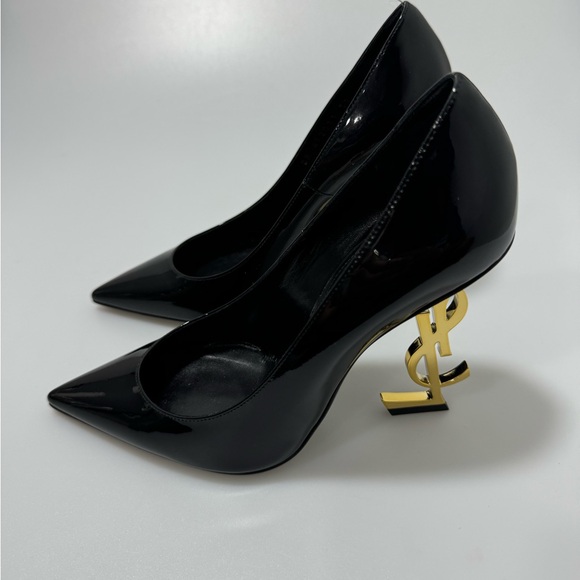 YSL Saint Laurent Opyum Point-Toe Patent Leather Pumps Heels Black Gold 37/US 7 - Picture 4 of 8